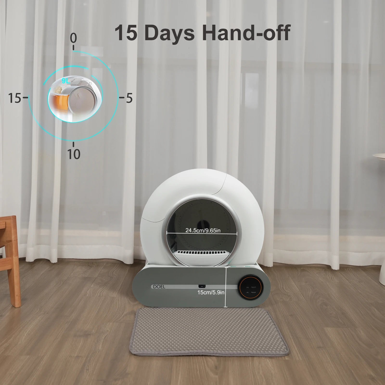 Self Cleaning Cat Litter Box 65L Automatic Cat Litter Box W/ Trash Bag & Litter Mat Smart Cat Toilet App Control 2.4G Wifi