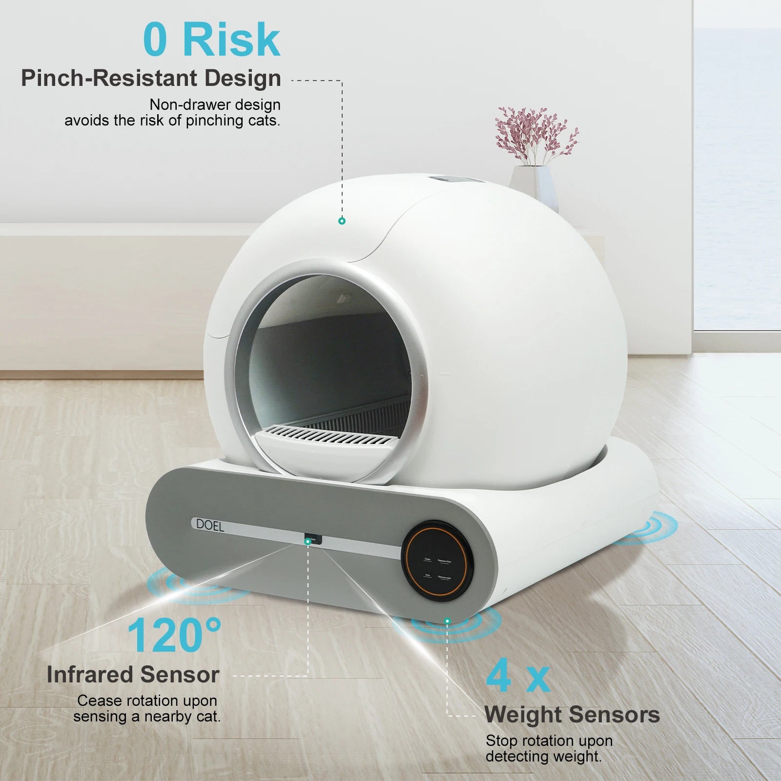 Self Cleaning Cat Litter Box 65L Automatic Cat Litter Box W/ Trash Bag & Litter Mat Smart Cat Toilet App Control 2.4G Wifi